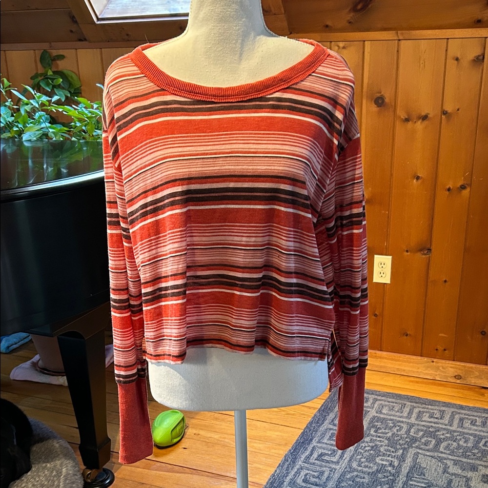 Pilcro Red and Black Striped Crop Top